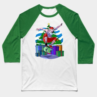 Santa Claus Skater Skateboarding Christmas Gift Baseball T-Shirt